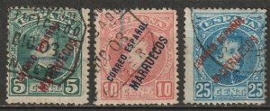 Spanish Morocco 1903 Sc 2,3,7 used