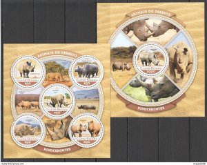 2016 Guinea-Bissau Animals Fauna Desert Rhinoceros 1Kb+1Bl ** Stamps St842