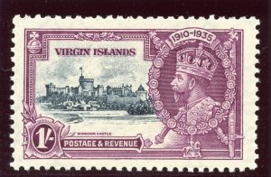 British Virgin Is 1935 KGV Silver Jubilee 1s KITE & HORIZONTAL LOG MNH. SG 106l.