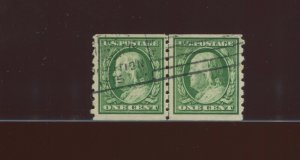 Scott 392 Franklin USED Coil Line Pair of 2 Stamps with PF CERT (392-PFC U1)