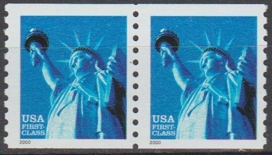 3452, Pair W/BK-2400, Statue of Liberty, MNH. (NON-DENOM .34 cent)