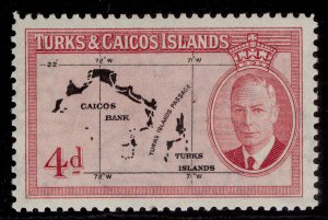 TURKS & CAICOS ISLANDS GVI SG227, 4d black & rose, LH MINT.