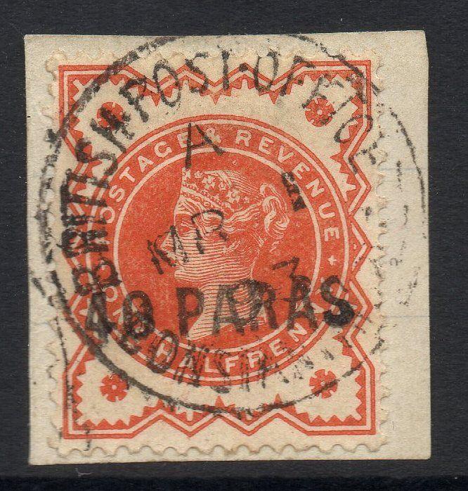 BRITISH LEVANT SG7 1893 40pa on ½d VERMILION USED ON PIECE