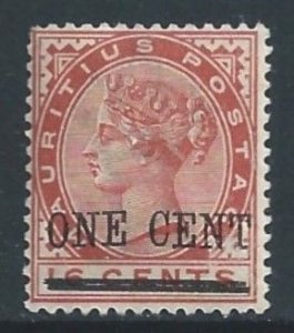 Mauritius #90 NH 16c Queen Victoria Surcharged One Cent