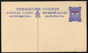 Indian States - Travancore-Cochin 1950c 4 pies p/stat car...