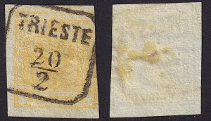 Austria - 1850 - Scott #1 - used - Coat of Arms - TRIEST box pmk Italy