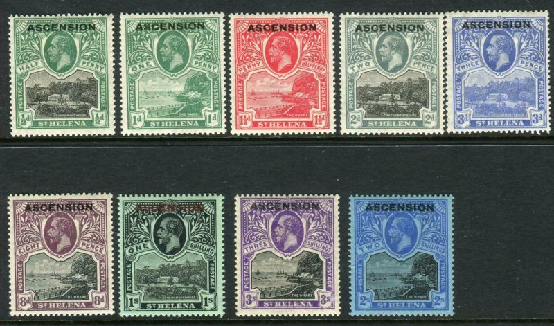 ASCENSION-1922  A mounted mint set to 3/- Sg 1-9