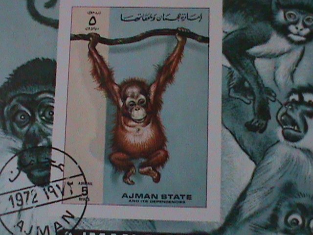 ​AJMAN-1972 BEAUTIFUL LOVELY MONKIES-CTO IMPERF-S/S VERY FINE-FANCY CANCEL