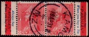 NEW ZEALAND GV 1d pair ex booklet used - PARISIAN TIES advert..............41761