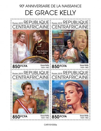 C A R - 2019 - Grace Kelly, 90th Birth Anniv - Perf 4v Sheet  - M N H