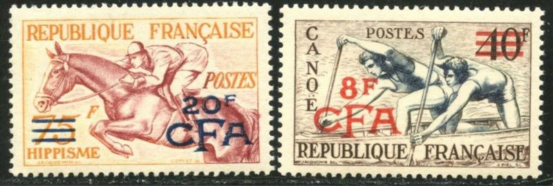 REUNION Sc#299-300 1954 Overprints on France Sports Complete Set OG Mint NH