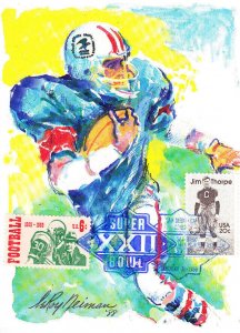 USPS PC Ad LeRoy Neiman Super Bowl XXII Cancel #1382 Football #2089 Thorpe 1988