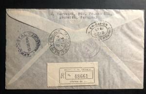 1945 Asuncion Paraguay Airmail Registered Cover to New York USA Fraternity stamp