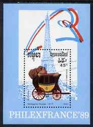 Cambodia 1989 Philexfrance - Coaches perf m/sheet unmount...