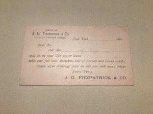 U. S. J. P. Fitzpatrick & Co New York  Corsets 1880 unused postal card 67045