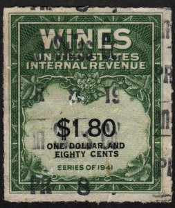 RE151 $1.80 Wine Revenue Stamp (1942) Used