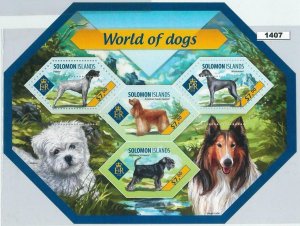 M1407 - SOLOMON ISLANDS -ERROR 2014 MISSPERF SHEET: Dogs, Cocker Spaniel Maltese