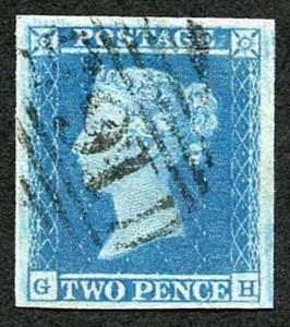 1841 2d Blue (GH) Plate 4 Superb Four Margins