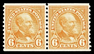 Scott 723 1932 6c Deep Orange Garfield Coil Issue Mint Pair VF OG LH Cat $24