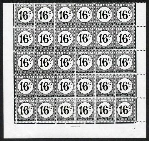 St Lucia SGD10a 16c black Block of 30 on Chalky Paper U/M