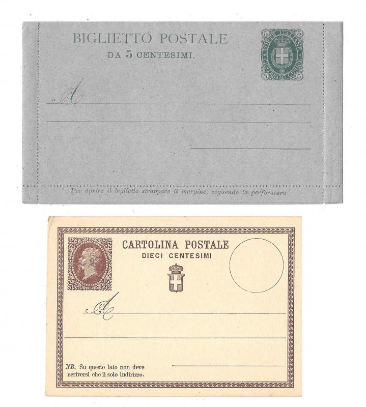 Italy Postal Stationery Card and 5c Letter Card Coat of Arms HG 1 1880s Unused