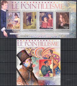 Togo 2013 Art Paintings Pointillism Sheet + S/S MNH