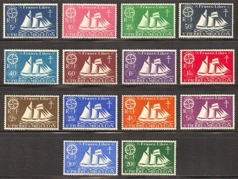 St Pierre & Miquelon Scott 300-13 Unused HOG - 1942 St Malo Fishing Schooner
