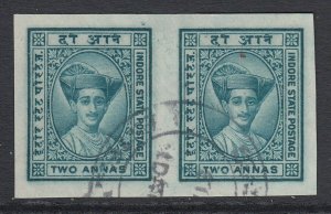 Sg 21a Indore 1927-37. 2a Bluish-Green, Imperf Paar. Sehr Fein Gebraucht, Voll