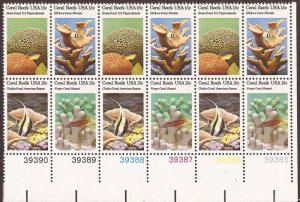 US Stamp - 1980 Coral Reefs - 12 Stamp Plate Block MNH #1827-30