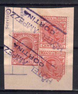 ITALY REVENUE FISCAL TAX STAMPS. HOTEL CORTINA AMPEZZO PIECE