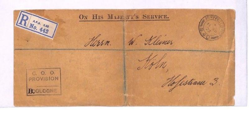 FF167 1923 GB FORCES FRANCE Army Post Office *APO.S40* Registered OHMS Cover RAF