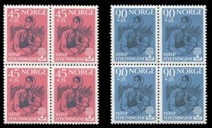 Norway #B64-65 Cat$96, 1960 World Refugee Year, set of two in blocks of four,...