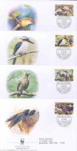 WORLD WILDLIFE FUND 2005 COOK ISLANDS  BIRDS SET OF FOUR FIRST DAY COVERS 