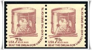 SC#1615 7.9¢ Drum Coil Pair: Shiny Gum (1976) MNH