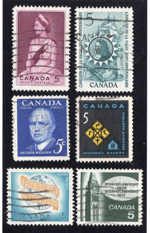 Canada 1961-66 Group of 6 Commemoratives, Scott 393, 416, 433, 441, 446, 447