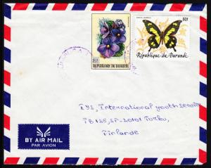 BURUNDI — SCOTT 654B, 654D — 1989 BUTTERFLY SURCHARGES COVER — 20F, 80F — SCARCE
