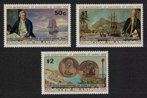 Cook Is. Captain James Cook 250th Birth Coins Ships 3v 1978 MNH SG#613-615