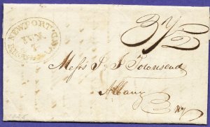 NEWPORT, R.I. 1825 STAMPLESS FOLDED LETTER, OVAL PMK U.S. POSTAL HISTORY COVER.