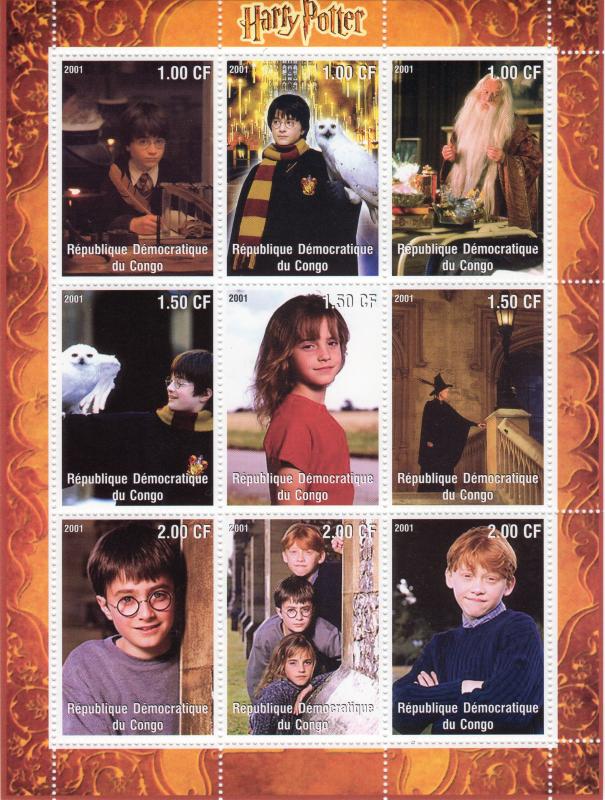 Congo 2001 HARRY POTTER-OWL Sheetlet (9) Perforated MNH