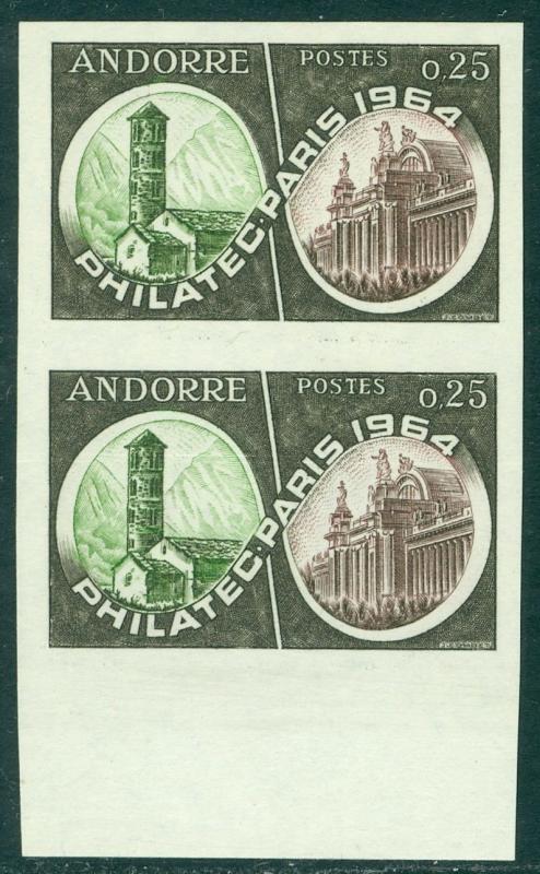 EDW1949SELL : FRENCH ANDORRA 1964 Scott #158 Imperforated pair. Very Fine, MNH.