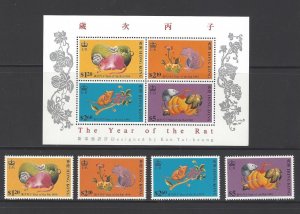 Hong Kong 1996 Year of Rat (4v + 1ms) MNH CV$10+