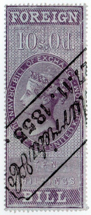 (I.B) QV Revenue : Foreign Bill 10/- (1854)