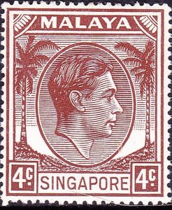 SINGAPORE 1949 KGVI 4c Brown SG19 MH