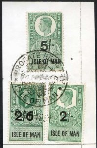 Isle of Man KGVI 5/- 2/6 and 2/- Key Plate Type Revenues CDS on Piece