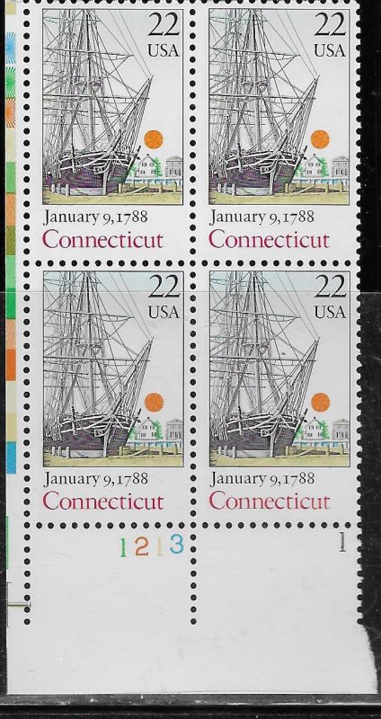 US #2340 $0.22 Connecticut Plate Block of 4 (MNH) CV$2.75