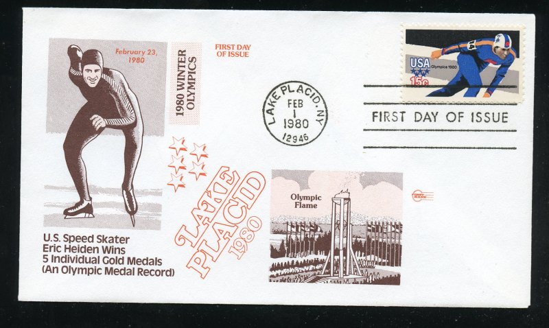 US 1795 1980 Winter Olympics - Speed Skating UA First Rank cachet FDC 