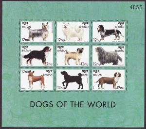 Bhutan 1999 Dogs mint sheet of nine