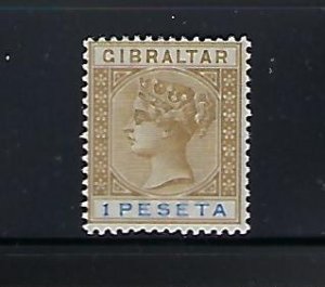 GIBRALTAR SCOTT #36A 1889-95 1 PESETA (BISTER/BLUE)  MINT LIGHT HINGED