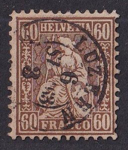 Switzerland  #48  used  1862 - 1864  Helvetia  60c bronze. see description