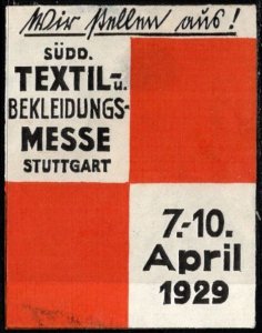 1929 Germany Poster Stamp Stuttgart Clothing & Textile Harvest April 7-10